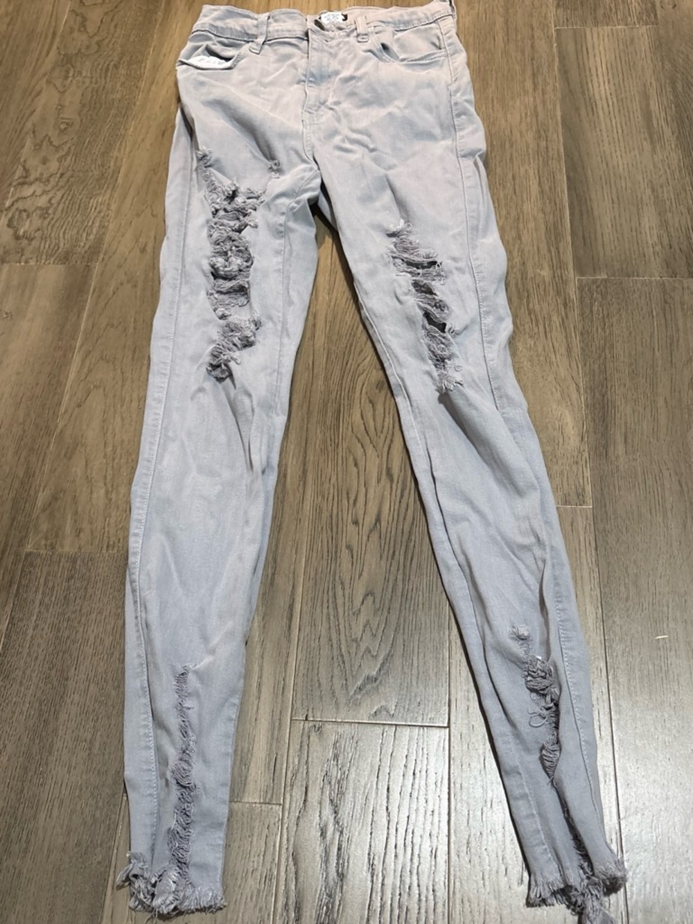 Fashion Nova Light Gray Distressed Skinny Jeans